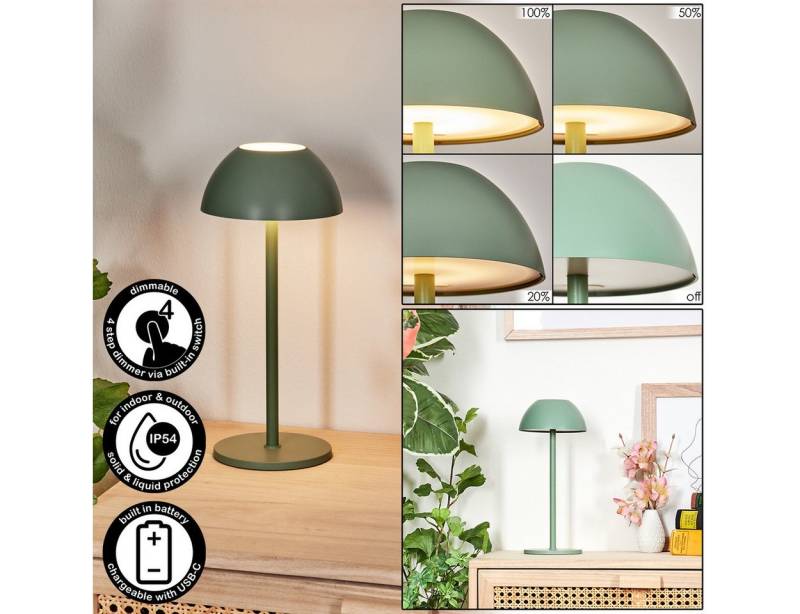 hofstein Tischleuchte Tischlampe aus Metall/Kunststoff in Grün/Weiß, dimmbare Tischleuchte mit Akku, Touchdimmer, Memoryfunktion, IP54 von hofstein