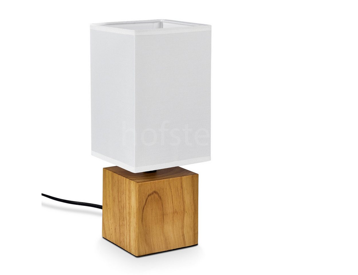 hofstein Tischleuchte moderne Nachttischlampe aus Holz/Stoff in Natur/Weiß, ohne Leuchtmittel, eckige mit Schirm aus Stoff, Höhe 30 cm, m. An-/Ausschalter, 1 x E27 von hofstein