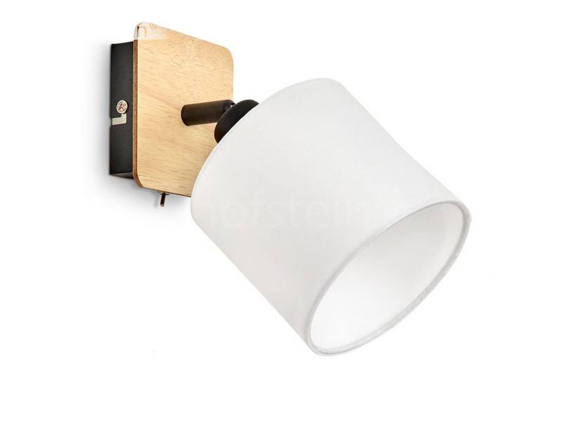 hofstein Wandleuchte »Costa« verstellbare Wandlampe, Holz/Metall/Stoff, Hellbraun/Schwarz, ohne Leuchtmittel, skandinavischen Design mit verstellbarem Schirm (12cm), 1xE14, Weiß von hofstein