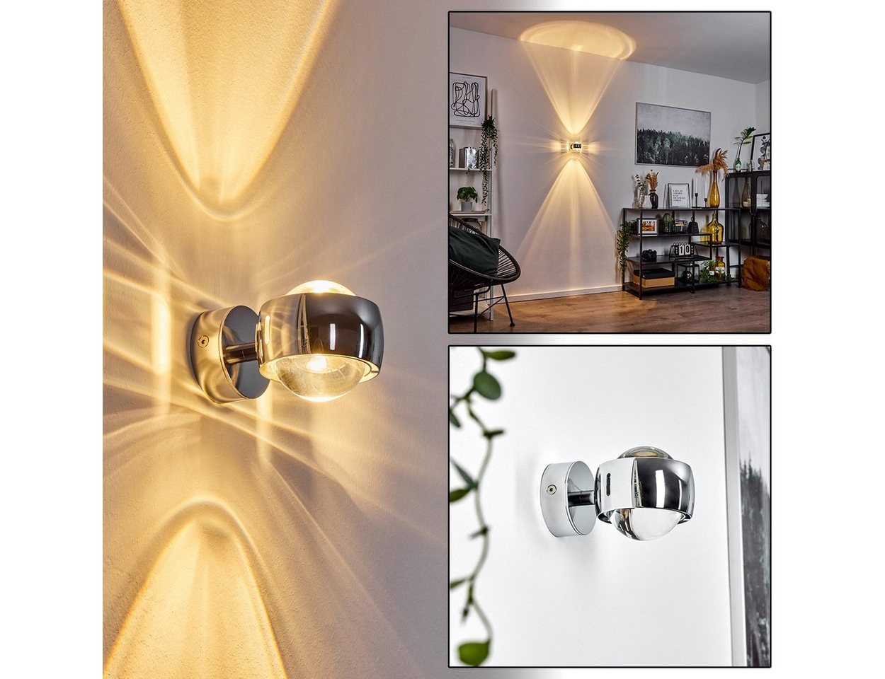 hofstein Wandleuchte »Osacca« Wand-Lampe, halbrunde Designer-Effektlampe in modernem chrom, ohne Leuchtmittel, mit Schlitzen, die Wandbeleuchtung funktioniert mit LED oder Halogen von hofstein