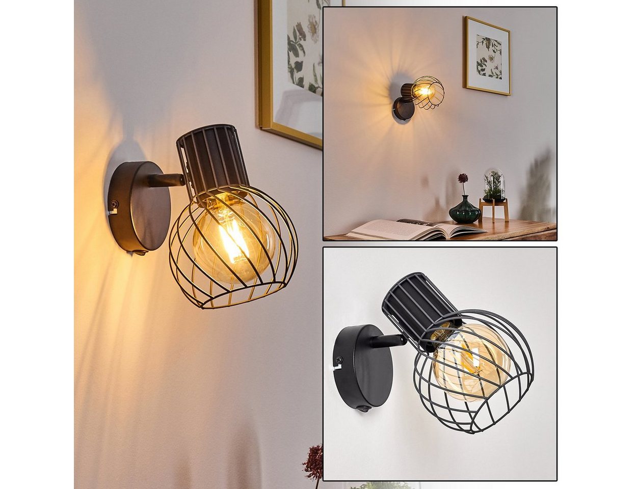 hofstein Wandleuchte »Velate« verstellbare Wandlampe aus Metall in Schwarz/Grau, ohne Leuchtmittel, 1xE27 Fassung, Wandspot im Retro/Vintage Design, An-/Ausschalter von hofstein