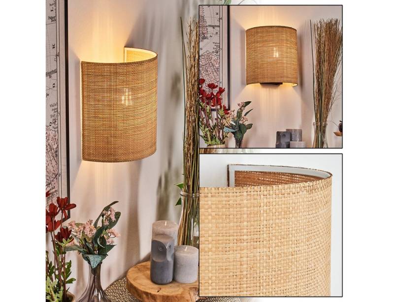 hofstein Wandleuchte Wandlampe aus Metall/Bast/Wienergeflecht in Schwarz/Natur, Lichteffekt, Wandleuchte Boho-Design, Stecker u. Schalter, abnehmbares Kabel, E27 hofstein Wandleuchte Wandlampe aus Metall/Bast/Wienergeflecht in Schwarz/Natur, Lichteffekt, Wandleuchte Boho-Design, Stecker u. Schalter, abnehmbares Kabel, E27 von hofstein