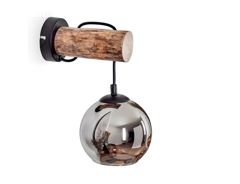 hofstein Wandleuchte Wandlampe aus Metall/Holz/Glas in Schwarz/Natur/Chrom, ohne Leuchtmittel, Leuchte mit Glasschirmen (15cm) u. Schalter, 1xE27, ohne Leuchtmittel von hofstein