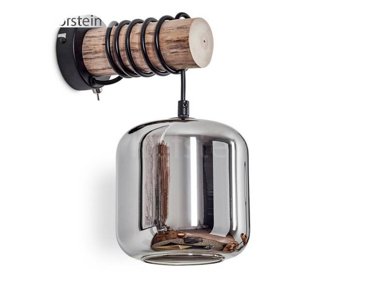 hofstein Wandleuchte Wandlampe aus Metall/Holz/Glas in Schwarz/Natur/Chrom, ohne Leuchtmittel, Leuchte mit Glasschirmen (15cm) u. Schalter, 1xE27, ohne Leuchtmittel von hofstein