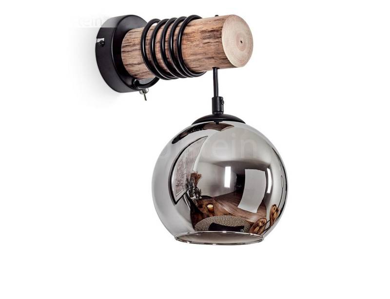 hofstein Wandleuchte Wandlampe aus Metall/Holz/Glas in Schwarz/Natur/Chrom, ohne Leuchtmittel, Leuchte mit Glasschirmen (15cm) u. Schalter, 1xE27, ohne Leuchtmittel von hofstein