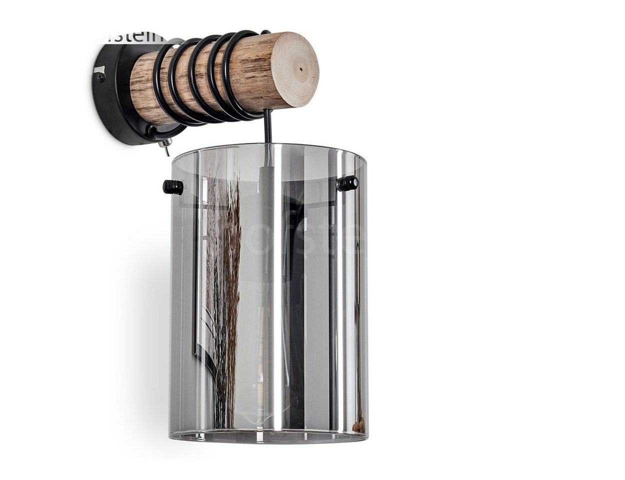 hofstein Wandleuchte Wandlampe aus Metall/Holz/Glas in Schwarz/Natur/Chrom/Rauch, ohne Leuchtmittel, moderne Retro-Design Leuchte, Glasschirm(15 cm) u. Schalter, 1 x E27 von hofstein