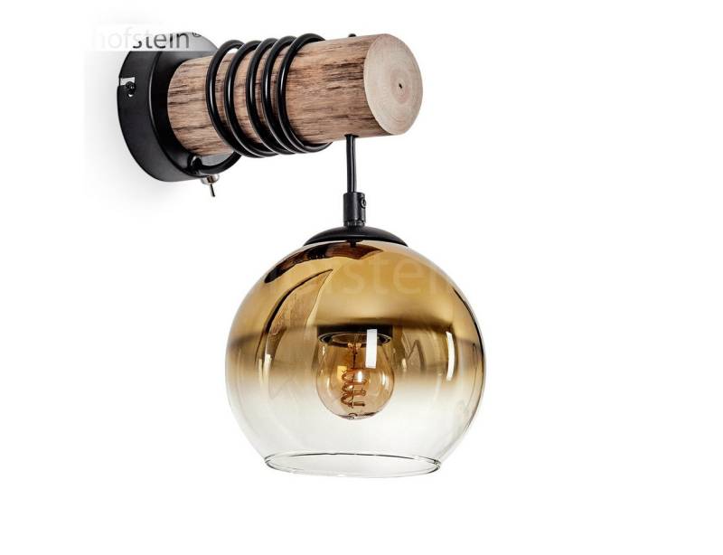 hofstein Wandleuchte Wandlampe aus Metall/Holz/Glas in Schwarz/Natur/Gold, ohne Leuchtmittel, Leuchte mit Glasschirmen (15cm) u. Schalter, 1xE27, ohne Leuchtmittel von hofstein
