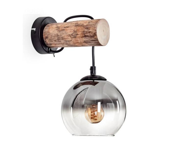 hofstein Wandleuchte Wandlampe aus Metall/Holz/Glas in Schwarz/Natur/Rauch/Klar, ohne Leuchtmittel, Leuchte mit Glasschirmen (15cm) u. Schalter, 1xE27, ohne Leuchtmittel von hofstein