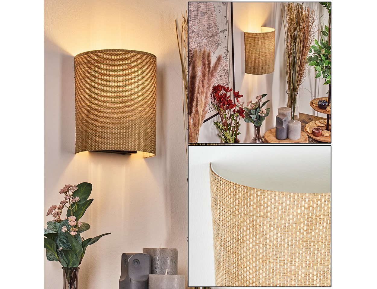 hofstein Wandleuchte Wandlampe aus Metall/Papiergeflecht in Schwarz/Natur mit Lichteffekt, Wandleuchte Boho-Design, Stecker u. Schalter, abnehmbares Kabel, E27 hofstein Wandleuchte Wandlampe aus Metall/Papiergeflecht in Schwarz/Natur mit Lichteffekt, Wandleuchte Boho-Design, Stecker u. Schalter, abnehmbares Kabel, E27 von hofstein