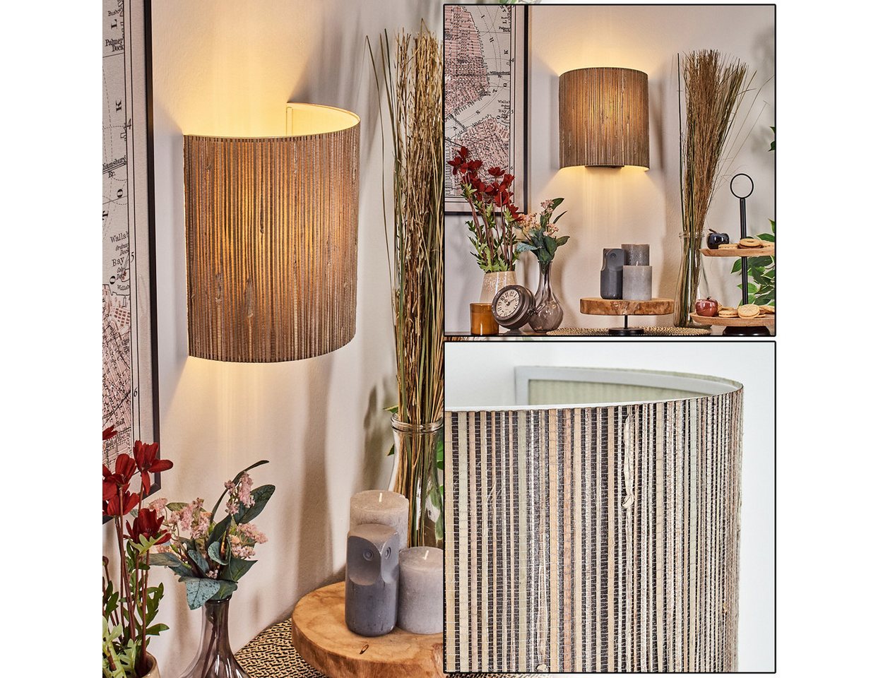 hofstein Wandleuchte Wandlampe aus Metall/Seegras in Schwarz/Grau mit Lichteffekt, Wandleuchte Boho-Design, Stecker u. Schalter, abnehmbares Kabel, E27 hofstein Wandleuchte Wandlampe aus Metall/Seegras in Schwarz/Grau mit Lichteffekt, Wandleuchte Boho-Design, Stecker u. Schalter, abnehmbares Kabel, E27 von hofstein