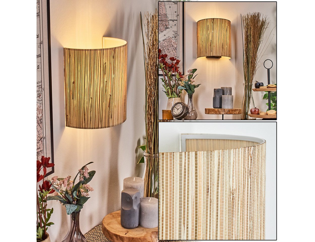 hofstein Wandleuchte Wandlampe aus Metall/Seegras in Schwarz/Natur mit Lichteffekt, Wandleuchte Boho-Design, Stecker u. Schalter, abnehmbares Kabel, E27 hofstein Wandleuchte Wandlampe aus Metall/Seegras in Schwarz/Natur mit Lichteffekt, Wandleuchte Boho-Design, Stecker u. Schalter, abnehmbares Kabel, E27 von hofstein