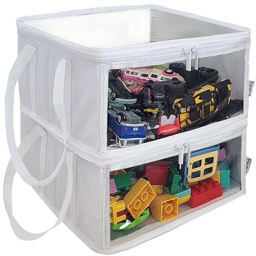 holay 2er-Packung Aufbewahrung Behälter PVC Boxen with Transparent Deckel & Griffe - Langlebig & Faltbar - Mehrzweck Organisierer for Kleidung, Bücher, and Mehr[Weiß, Mittel] von holay