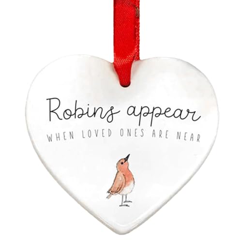 „I Wish You Lived Next Door“-Ornament | Keramik-Herz-Hängeornament | Freundschafts- und Schwesternschaftsgeschenk | Robin Appear Wanddekoration mit rotem Band für die Weihnachtsbaumdekoration von holexty
