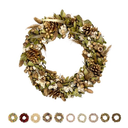 PHILARO Weihnachtskranz Holy Night Gold-Grün Ø ca.29cm - kein Plastik I Trockenblumen Premium Qualität aus Europa - Türkranz - Tischkranz - Wandkranz - Trockenblumenkranz von holiki