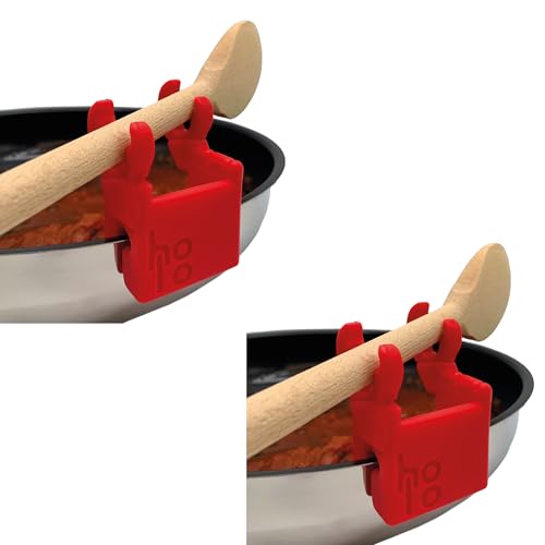 holo® Löffelhalter 2 in 1 für Pfannenrand – Modularer Küchenhelfer aus hitzebeständigem Silikon, spülmaschinenfest – Rot/bekannt von Kickstarter (2) von holo