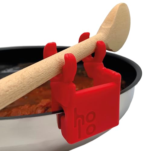 holo® Premium Löffelhalter 2 in 1 für Pfannenrand – Patentierter Küchenhelfer aus hitzebeständigem Silikon mit GripZone™, spülmaschinenfest – Rot/Deutsche Marke/bekannt von Kickstarter (1) von holo