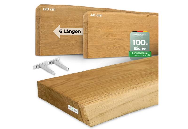 holz4home® Wandregal aus Massivholz Eiche Natur I Schwebendes Regal I Unsichtbare Halterung, Naturgeölt von holz4home®