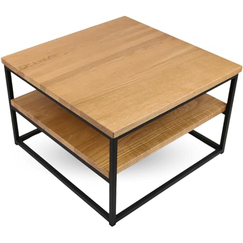 Holz4home Couchtisch Aus Massiver Eiche | 60 cm X 39,5cm X 60 cm (BxHxL) | Handgearbeiteter Tisch Aus Echtholz | Skandinavischer Industrial Stil | Hochwertige Stahl Elemente Für Modernen Stil von holz4home