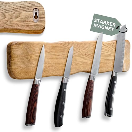 holz4home® Messerleiste aus Eichenholz hell"La Madera" | Magnetischer Messerhalter für die Küche | 42 cm x 2.5 cm x 9 cm (BxHxL) | Holzmesserhalter für 4 Küchenmesser von holz4home