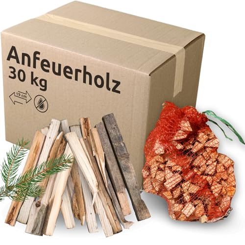 holz4home® Anfeuerholz Getrocknet 30kg (10 x 3kg) I Nadelholz Anzündholz Ofenfertig Trockenes Anmachholz I Ideales Anfeuerholz für Grill Kamin Ofen BBQ Smoker als Kaminanzünder Grillanzünder von holz4home