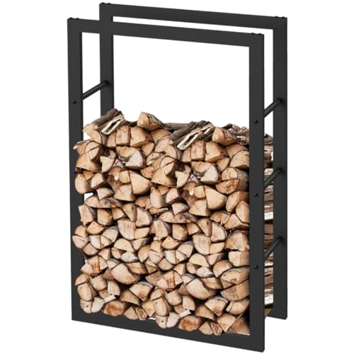 holz4home® Kaminholzregal aus Metall Schwarz I Größe: 100 x 25 x 60 cm I Brennholzregal inkl. Ofenhandschuh I Feuerholzregal Kaminholzhalter Holzständer von holz4home