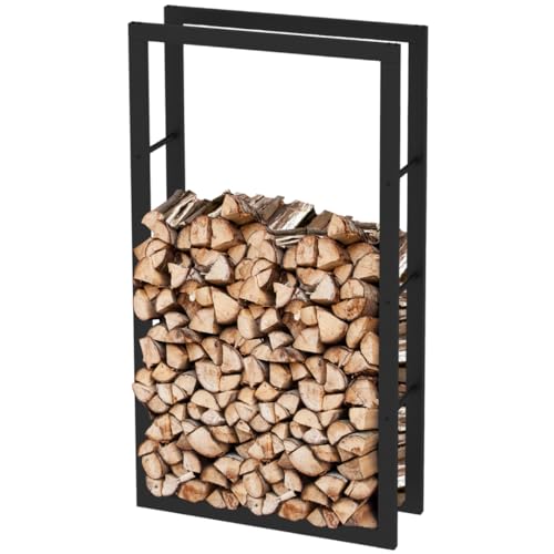 holz4home® Kaminholzregal aus Metall Schwarz I Größe: 150 x 25 x 80 cm I Brennholzregal inkl. Ofenhandschuh I Feuerholzregal Kaminholzhalter Holzständer von holz4home