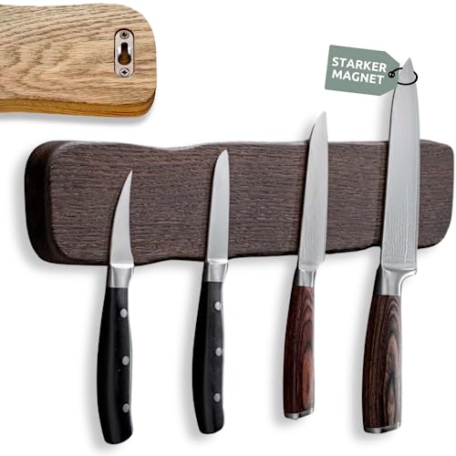 holz4home® La Madera PREMIUM Messerleiste aus Holz | Eiche Dunkel | magnetisch 42 cm lang | magnetischer Messerhalter | inkl. Montageset ... von holz4home