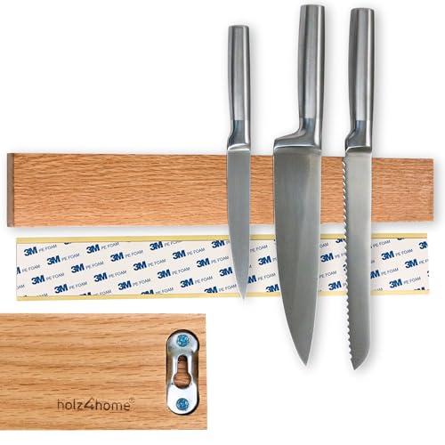 holz4home® Magnetleiste Messer Eichenholz 40x6 cm I Messerleiste magnetisch zum Kleben oder Schrauben I Messerhalter Küche Magnet von holz4home