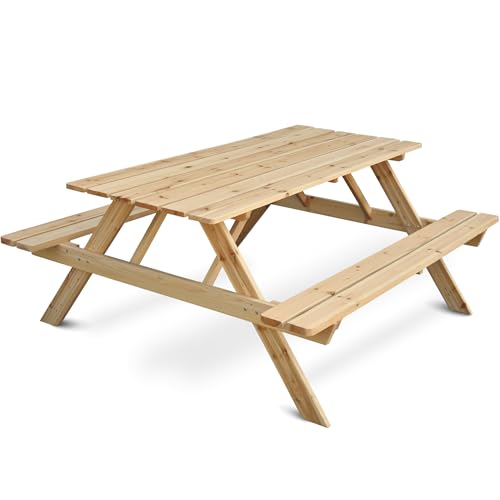 holz4home® Picknickbank aus Holz I Outdoor Sitzbank mit Tisch I Picknicktisch Massivholz Gartenmöbel I Naturholz Sitzgruppe Tisch mit Bänken I Für Garten Terrasse Gastronomie (170 cm) von holz4home
