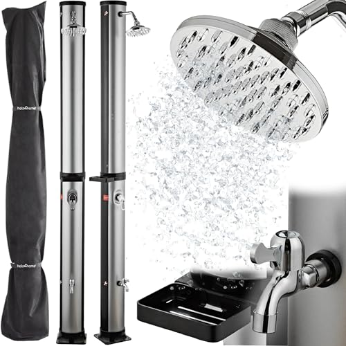 holz4home® Solardusche Gartendusche I 35L Fassungsvermögen I Aussendusche mit Warmwasser bis 60°C I Outdoordusche für Garten & Pool inkl. Schutzhaube & Wasserhahn von holz4home