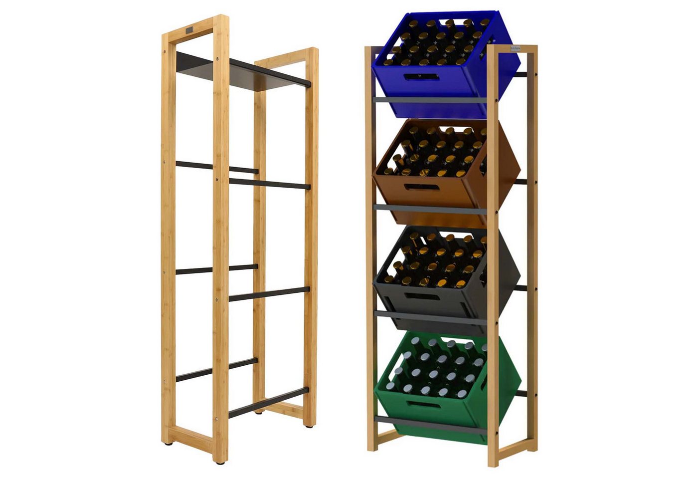 holz4home® Flaschenregal 2er Set Getränkekistenregal mit Ablage - Bambus / Schwarz - 8 Kisten holz4home® Flaschenregal 2er Set Getränkekistenregal mit Ablage - Bambus / Schwarz - 8 Kisten von holz4home®
