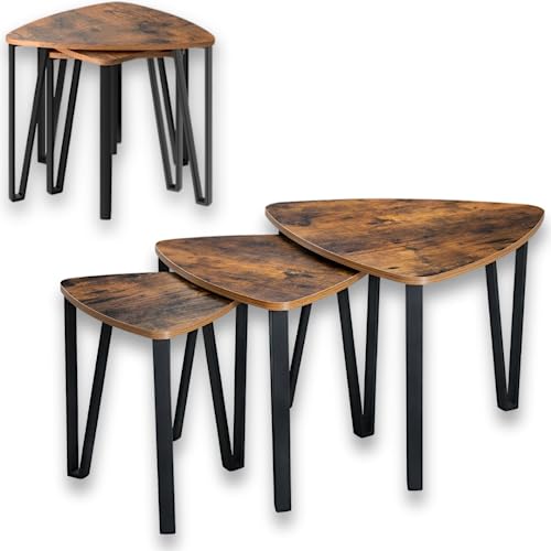 holz4home® Beistelltisch Radon, 3er Set | In DREI Größen | Einfache Montage | Industrial-Look Braun | Wohnzimmertisch | Modernes Beistelltisch Set von holz4home