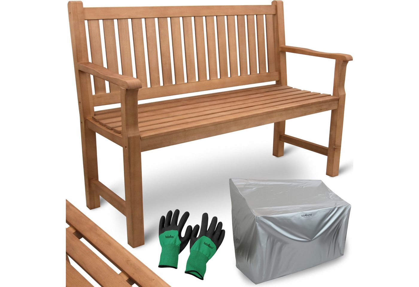 holz4home Gartenbank Sitzbank Holz 2-3 Personen I Holzbank 120cm, inkl. Schutzcover & Handschuhe von holz4home