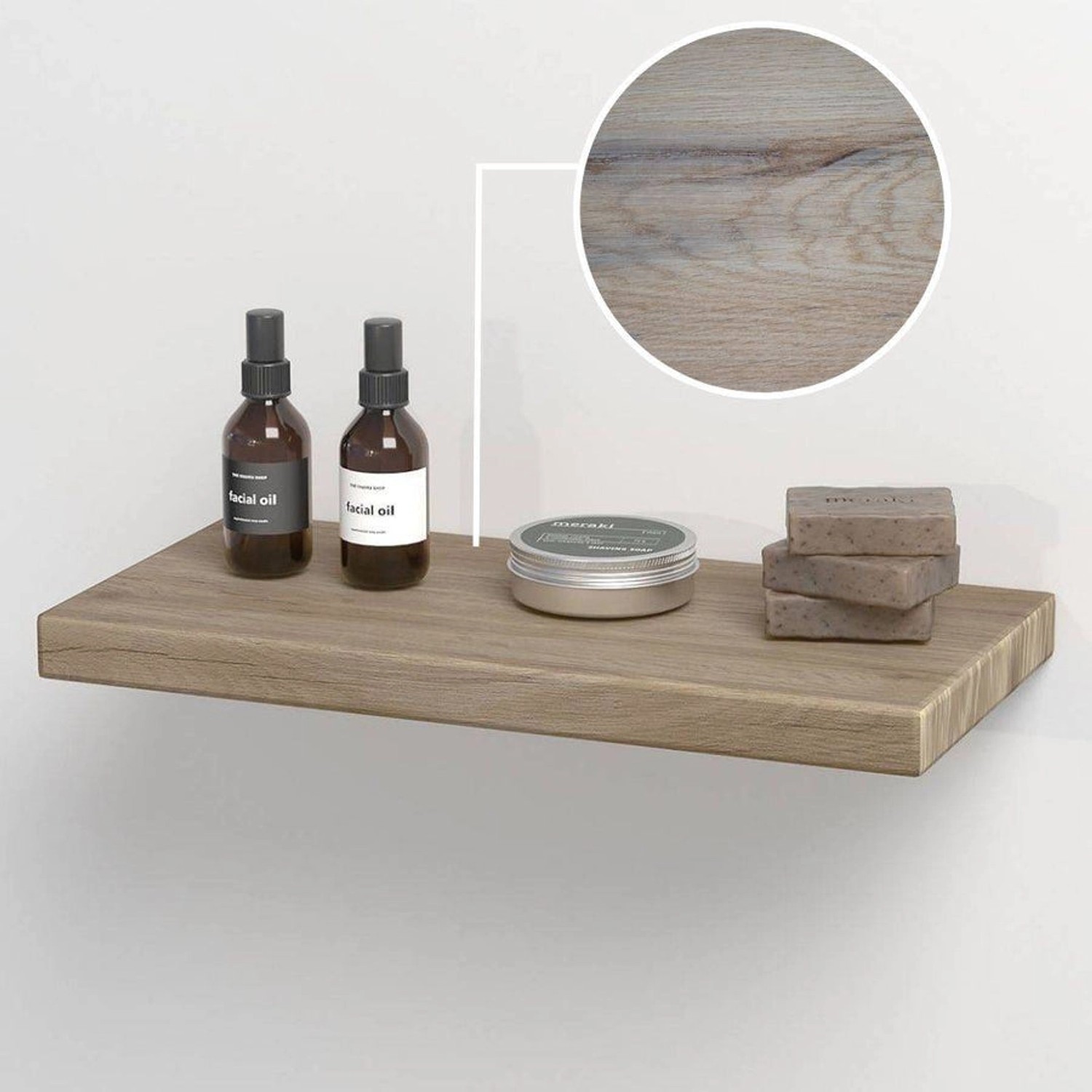 holz4home Schwebendes Wandregal aus Eiche 40cm Ohne Baumkante Hellgrau von holz4home