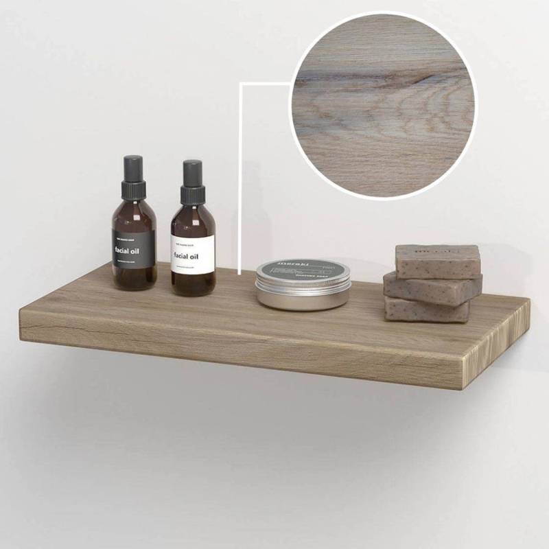 holz4home Schwebendes Wandregal aus Eiche 40cm Ohne Baumkante Hellgrau von holz4home