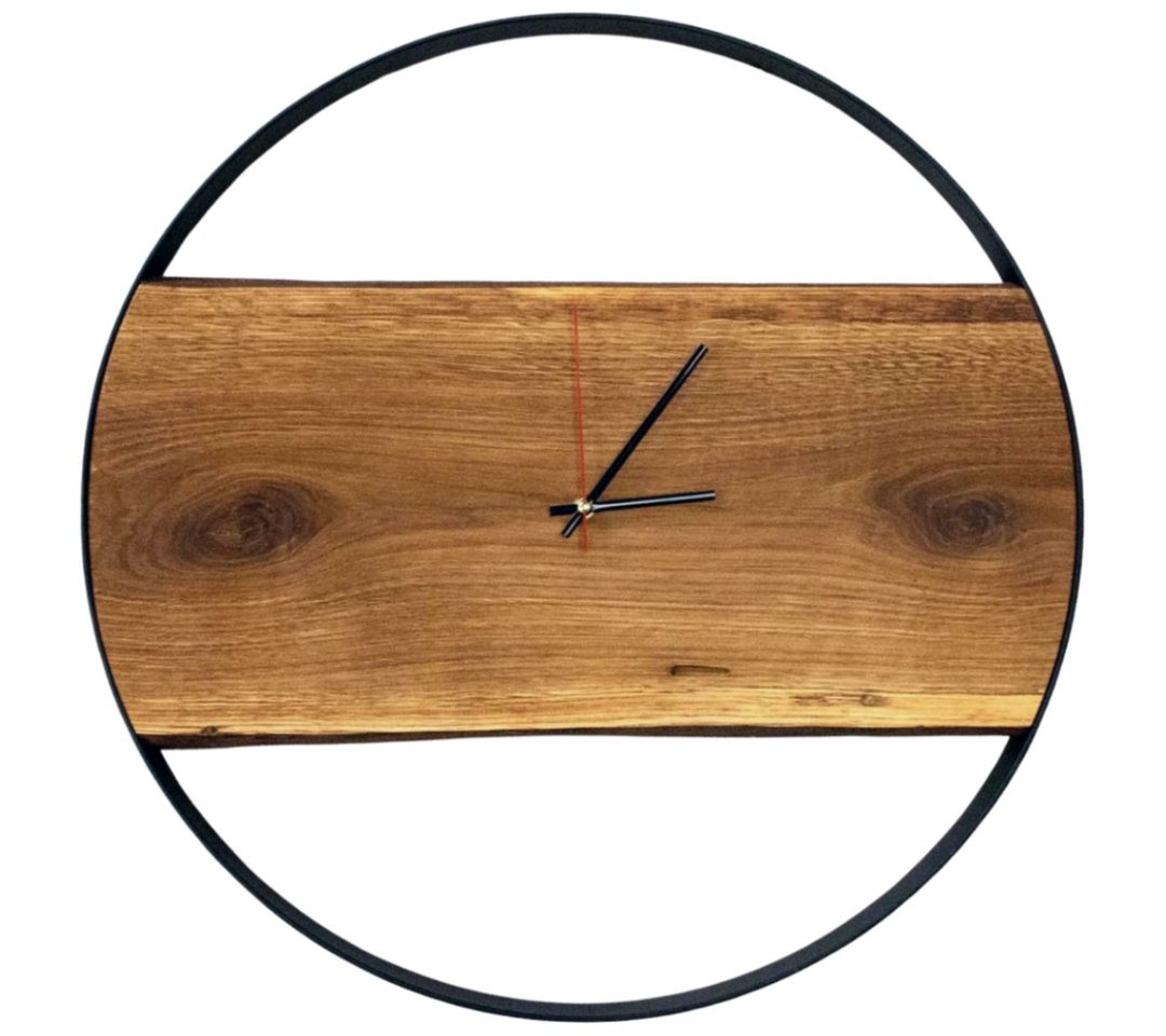 holz4home Wanduhr Wanduhr mit Stahlrahmen aus massiver Eiche Ø 58 cm von holz4home