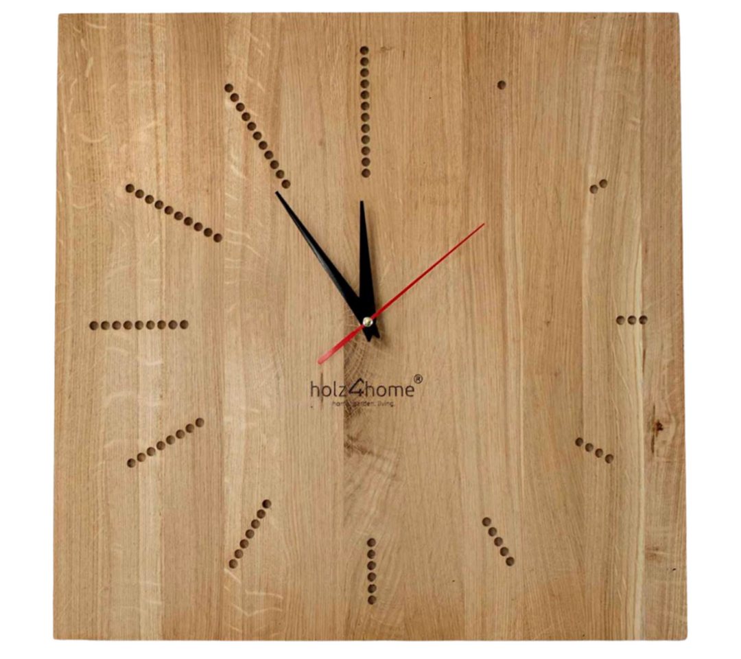 holz4home Wanduhr Wanduhr Dots" aus massiver Eiche, 39x39x2 cm handgefertigtes Unikat" von holz4home