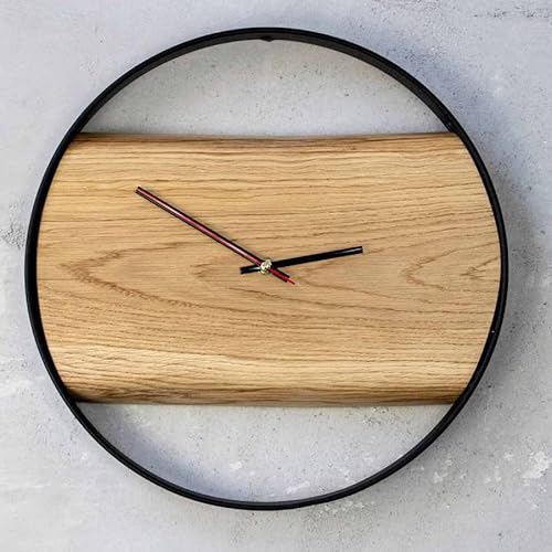 holz4home XL Wanduhr „Polished“ aus massiver polierter Eiche mit Stahl | Ø 37 x 4 cm | Handgefertigtes und Exklusives Unikat | von holz4home