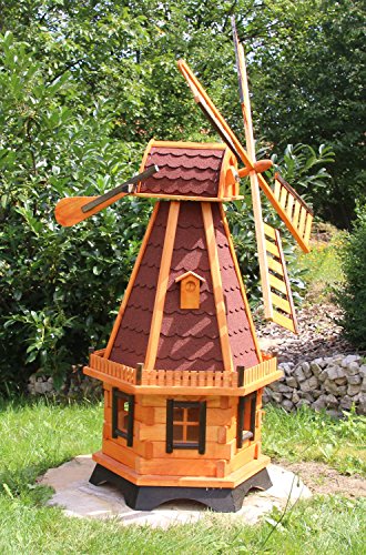 Große Windmühlen, Windmühle Holz behandelt Typ 23.1 und Solarbeleuchtung (groß, Rot) von holzdekoladen