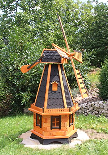 Große Windmühlen, Windmühle Holz behandelt Typ 23.1 und Solarbeleuchtung (groß Solar bunt, Schwarz) von holzdekoladen