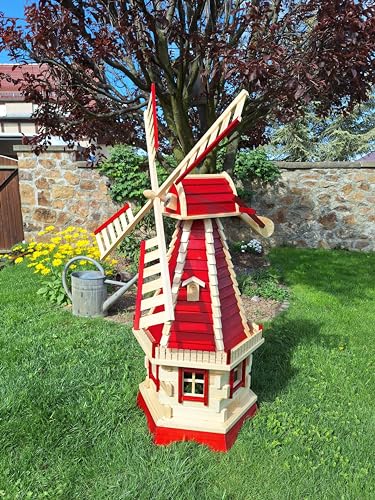 Holzdekoladen Holzwindmühle mit Solarbeleuchtung Typ 7.1 (XXL rot/Natur), WMS7.1 von holzdekoladen