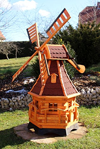 XXL Windmühle 1,40 m aus Holz mit Solar Typ 20.1 (rot) von holzdekoladen