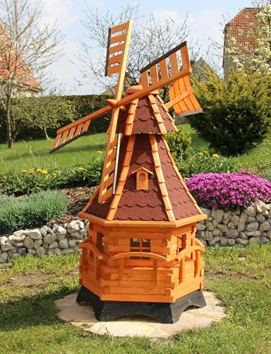 XXL Windmühle 1,40 m aus Holz mit Solar Typ 12.1 (rot) von holzdekoladen