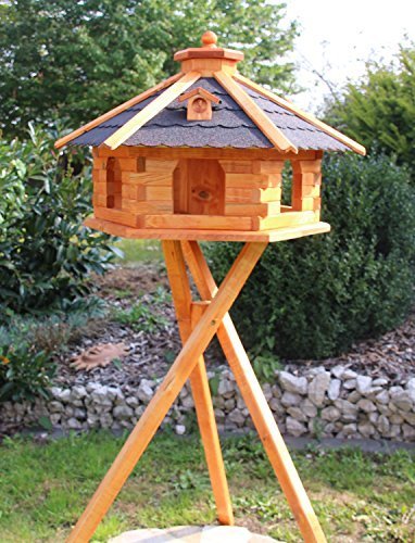 holzdekoladen Maxi Vogelhaus Vogelhäuser mit und ohne Ständer 67 x 45 cm behandelt Typ 5.1 (mit Ständer, Schwarz) von holzdekoladen