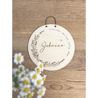 Namensschild Mit Geburtsdaten Aus Holz Personalisiertes Geschenk Zur Geburt Taufe Kinderzimmer Deko von holzdesignjsn