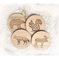 Untersetzer Waldtiere Tiere Camping Wildness Elch Bär Eichhörnchen Wolf Schweden Deko Tisch Geschenk Freunde Einweihung Einzug Umzug 4Er Set von holzgeschenke24