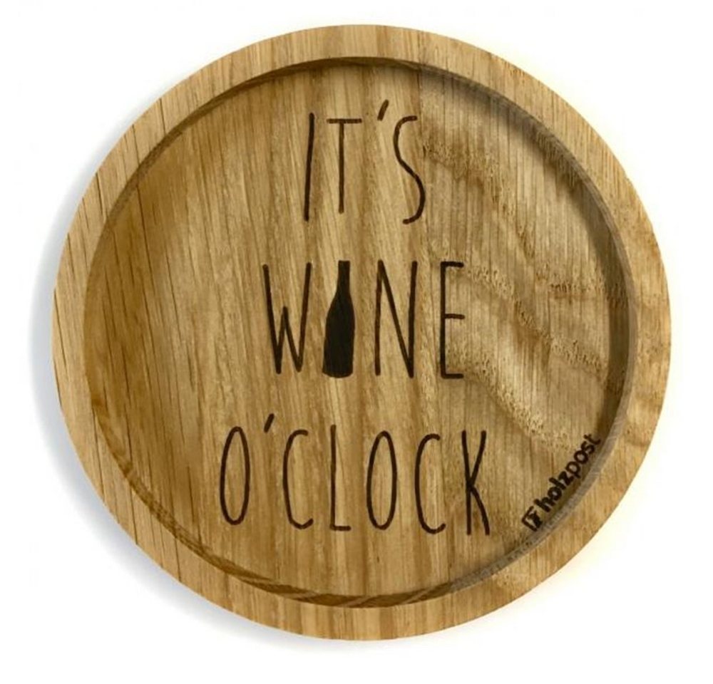 holzpost GmbH Flaschenuntersetzer Holzuntersetzer It´s wine o´clock", Untersetzer aus massiver Eiche" von holzpost GmbH