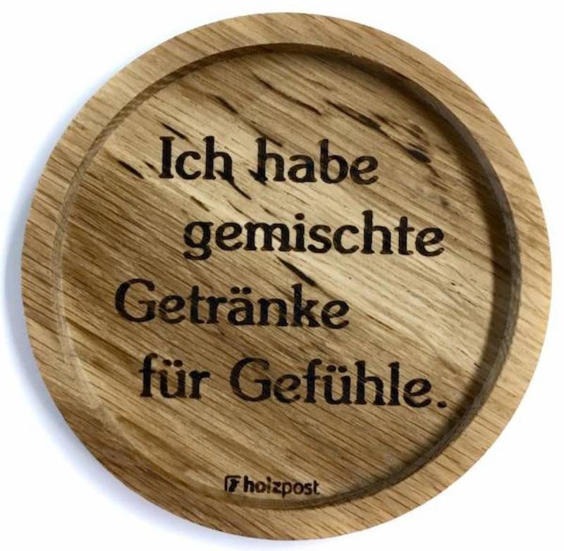 holzpost GmbH Getränkeuntersetzer Witzige Holzuntersetzer "... gemischte Gefühle" von holzpost GmbH