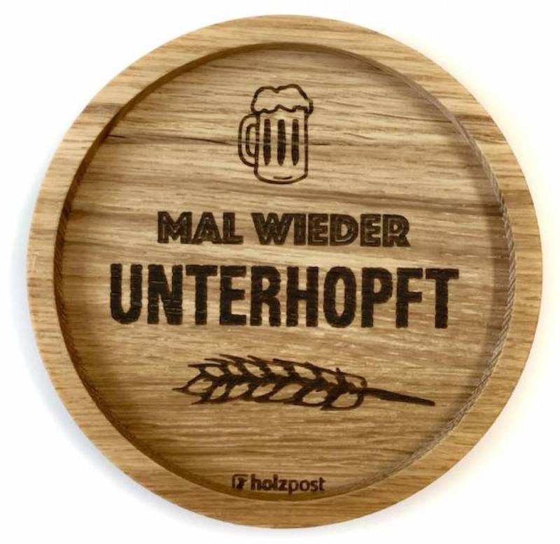 holzpost GmbH Getränkeuntersetzer Witzige Holzuntersetzer "Unterhopft" von holzpost GmbH