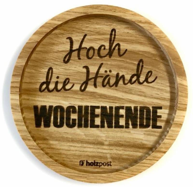 holzpost GmbH Getränkeuntersetzer Witzige Holzuntersetzer "Wochenende" von holzpost GmbH